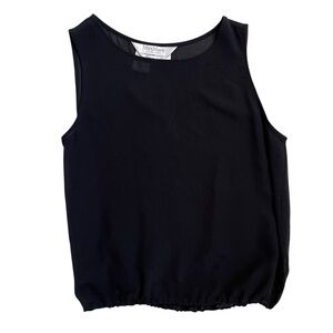 Max Mara Black Silk Crepe Sheer Sleeveless Elastic Hem Tank Shell 4